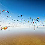 Kite surfing at Essaouira Beach, Morocco