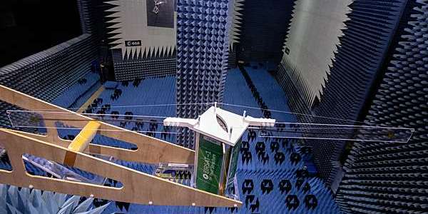 Plunging view of the European Space Agency’s Hertz antenna test chamber in Noordwijk, Holland.